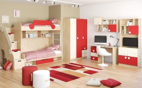 Детская комната Бэрри (Бежевый/Красный/корпус Клен) в Дудинке - dudinka.katalogmebeli.com | фото 2