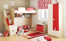 Детская комната Бэрри (Бежевый/Красный/корпус Клен) в Дудинке - dudinka.katalogmebeli.com | фото 1