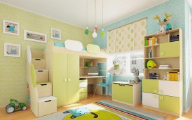 Детская комната Эппл (Зеленый/Белый/корпус Клен) в Дудинке - dudinka.katalogmebeli.com | фото 2