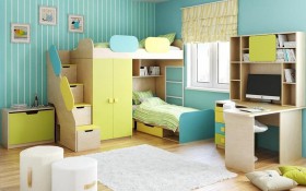 Детская комната Смайли (Желтый/Голубой/Зеленый/корпус Клен) в Дудинке - dudinka.katalogmebeli.com | фото 2