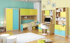 Детская комната Смайли (Желтый/Голубой/Зеленый/корпус Клен) в Дудинке - dudinka.katalogmebeli.com | фото 3