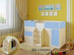 Кровать-чердак Малыш-4 Дуб молочный/Голубой в Дудинке - dudinka.katalogmebeli.com | фото