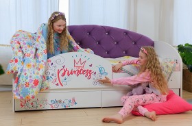Кровать детская Эльза с бортиком Принцесса Белый/Фиолетовый в Дудинке - dudinka.katalogmebeli.com | фото 1