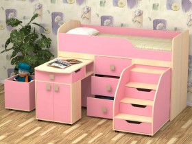 Кровать детская Фея 1.6 Дуб молочный/Розовый в Дудинке - dudinka.katalogmebeli.com | фото 1