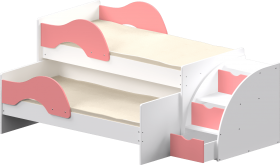 Кровать детская Матрешка выкатная с лестницей  Белый/Розовый в Дудинке - dudinka.katalogmebeli.com | фото 1
