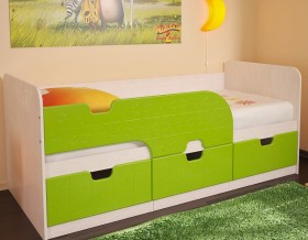 Кровать детская Минима 1,86м с ящиками (дуб атланта/лайм глянец) в Дудинке - dudinka.katalogmebeli.com | фото