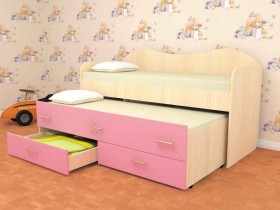 Кровать детская Нимфа двухместная 2.0 Дуб молочный/Розовый в Дудинке - dudinka.katalogmebeli.com | фото