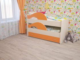 Кровать детская Радуга 1600 Млечный дуб/Оранжевый в Дудинке - dudinka.katalogmebeli.com | фото
