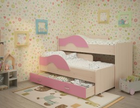 Кровать детская Радуга 1600 Млечный дуб/Розовый в Дудинке - dudinka.katalogmebeli.com | фото 1