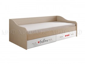 Кровать Girl Вега 0,9 м (Дуб беленый/Белый глянец/фотопечать) в Дудинке - dudinka.katalogmebeli.com | фото