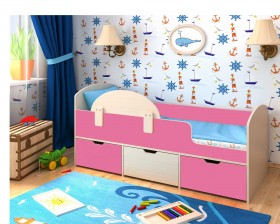Кровать Малыш-мини Дуб молочный/Розовый в Дудинке - dudinka.katalogmebeli.com | фото 1