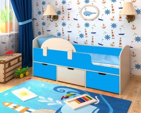 Кровать Малыш-мини с бортиком Дуб молочный/Голубой в Дудинке - dudinka.katalogmebeli.com | фото