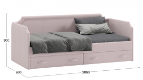 Кровать с мягкой обивкой и ящиками «Кантри» Тип 1 (900) (Велюр пудровый) в Дудинке - dudinka.katalogmebeli.com | фото 2