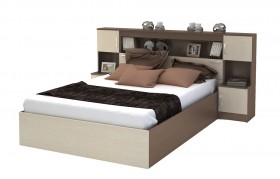 Кровать с прикроватным блоком КР 552 Спальня Basya (шимо темный/шимо светлый) в Дудинке - dudinka.katalogmebeli.com | фото