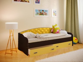 Кровать Софа-7 с мягкой спинкой (800х1900) Венге/Желтый в Дудинке - dudinka.katalogmebeli.com | фото