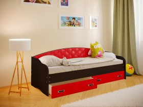 Кровать Софа-7 с мягкой спинкой (800х1900) Венге/Красный в Дудинке - dudinka.katalogmebeli.com | фото