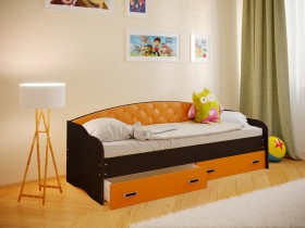 Кровать Софа-7 с мягкой спинкой (800х1900) Венге/Оранжевый в Дудинке - dudinka.katalogmebeli.com | фото
