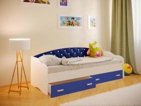 Кровать Софа-7 с мягкой спинкой со стразами (800х1900) Белый/Синий в Дудинке - dudinka.katalogmebeli.com | фото