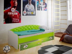 Кровать Софа-8 с мягкой спинкой фотопечать Футбол (900х2000) Белый/Лайм в Дудинке - dudinka.katalogmebeli.com | фото