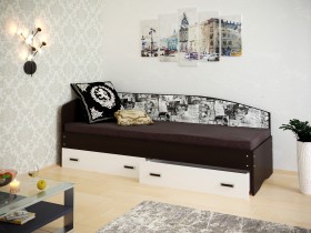 Кровать Софа-9 с мягкой спинкой с рисунком Милана (900х2000) Венге/Белый в Дудинке - dudinka.katalogmebeli.com | фото 1