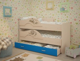 Кровать выкатная Радуга-Сафари детская 1600 Млечный дуб/Голубой в Дудинке - dudinka.katalogmebeli.com | фото