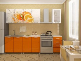 Кухонный гарнитур 1,8м Апельсин (Белый/Оранжевый металлик/Фотопечать апельсин) в Дудинке - dudinka.katalogmebeli.com | фото