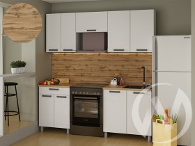 Кухня Кьяра 2.0 м с окапом (белый/карбон фарфор/26мм/дуб вотан) в Дудинке - dudinka.katalogmebeli.com | фото