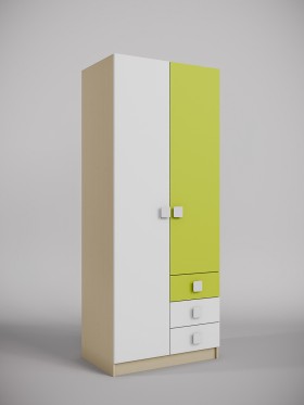 Шкаф 2-х створчатый с ящиками Эппл (Зеленый/Белый/корпус Клен) в Дудинке - dudinka.katalogmebeli.com | фото