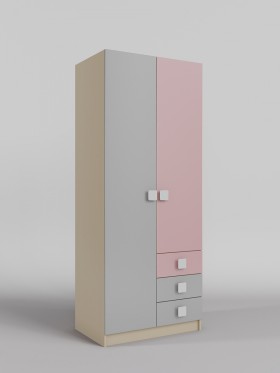 Шкаф 2-х створчатый с ящиками Грэйси (Розовый/Серый/корпус Клен) в Дудинке - dudinka.katalogmebeli.com | фото