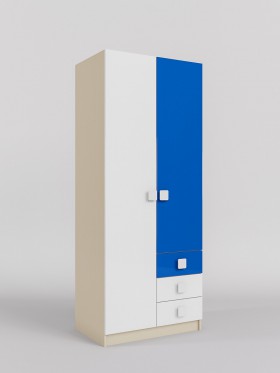 Шкаф 2-х створчатый с ящиками Скай люкс (Синий/Белый/корпус Клен) в Дудинке - dudinka.katalogmebeli.com | фото