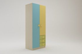 Шкаф 2-х створчатый с ящиками Смайли (Желтый/Голубой/Зеленый/корпус Клен) в Дудинке - dudinka.katalogmebeli.com | фото
