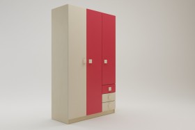Шкаф 3-х створчатый с ящиками Бэрри (Бежевый/Красный/корпус Клен) в Дудинке - dudinka.katalogmebeli.com | фото