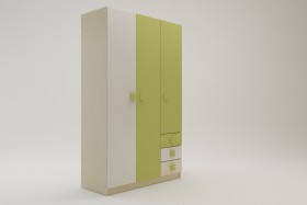 Шкаф 3-х створчатый с ящиками Эппл (Зеленый/Белый/корпус Клен) в Дудинке - dudinka.katalogmebeli.com | фото 2