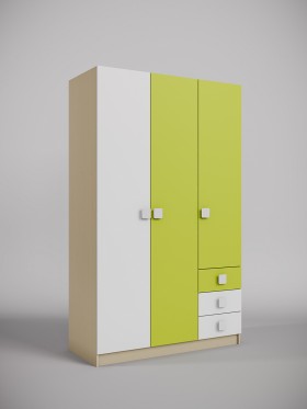 Шкаф 3-х створчатый с ящиками Эппл (Зеленый/Белый/корпус Клен) в Дудинке - dudinka.katalogmebeli.com | фото 1