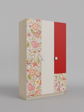 Шкаф 3-х створчатый с ящиками Ретвит (Бежевый/Красный/корпус Клен) в Дудинке - dudinka.katalogmebeli.com | фото