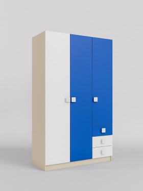Шкаф 3-х створчатый с ящиками Скай (Синий/Белый/корпус Клен) в Дудинке - dudinka.katalogmebeli.com | фото