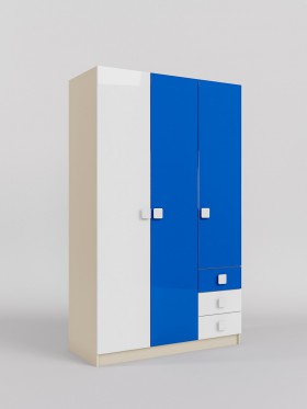 Шкаф 3-х створчатый с ящиками Скай люкс (Синий/Белый/корпус Клен) в Дудинке - dudinka.katalogmebeli.com | фото