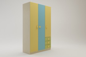 Шкаф 3-х створчатый с ящиками Смайли (Желтый/Голубой/Зеленый/корпус Клен) в Дудинке - dudinka.katalogmebeli.com | фото