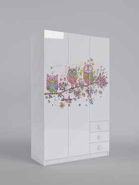 Шкаф 3-х створчатый с ящиками Совушки (Белый/корпус Выбеленное дерево) в Дудинке - dudinka.katalogmebeli.com | фото