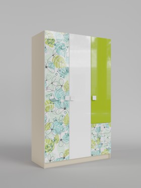Шкаф 3-х створчатый с ящиками Твит (Белый/Зеленый/корпус Клен) в Дудинке - dudinka.katalogmebeli.com | фото