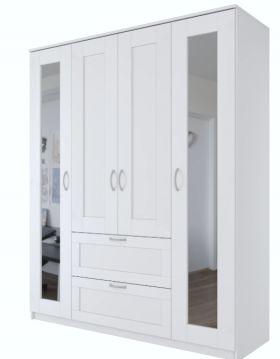 Шкаф четырехдверный Сириус с 2 зеркалами и 2 ящиками белый в Дудинке - dudinka.katalogmebeli.com | фото
