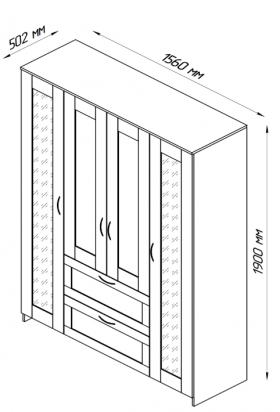 Шкаф четырехдверный Сириус с 2 зеркалами и 2 ящиками белый в Дудинке - dudinka.katalogmebeli.com | фото 2