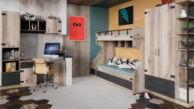 Шкаф для одежды комбинированный «Окланд» (Фон Черный/Дуб Делано) в Дудинке - dudinka.katalogmebeli.com | фото 4