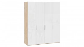 Шкаф для одежды с 4 глухими дверями «Эмбер» Яблоня Беллуно/Белый глянец в Дудинке - dudinka.katalogmebeli.com | фото 1