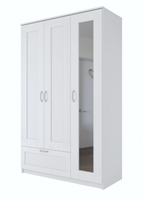 Шкаф трехдверный Сириус с зеркалом и 1 ящиком белый в Дудинке - dudinka.katalogmebeli.com | фото