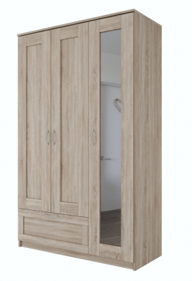 Шкаф трехдверный Сириус с зеркалом и 1 ящиком дуб сонома в Дудинке - dudinka.katalogmebeli.com | фото 1